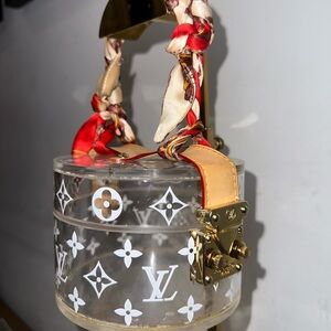 Louis Vuitton Clear Monogram Acrylic Box Bag with Red & Cream Scarf Handle